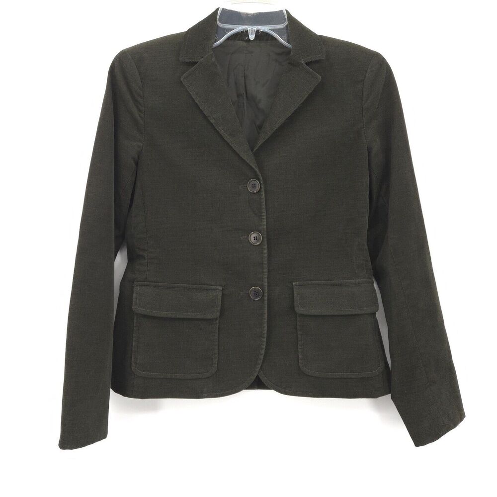 Theory corduroy blazer jacket womens Size‎ 2 dark green long sleeve 3 button